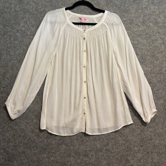 Lilly Pulitzer Tops - Lilly Pulitzer Blouse Womens Small Ivory Long Sleeve Boho Top Shirt